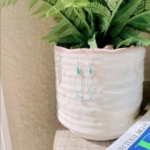 Simple and fun blue topaz rondels drop earrings. Sky blue, green & silver. OOAK